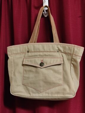 Y2K Gap Canvas Tote Bag in Beige with Front Pocket